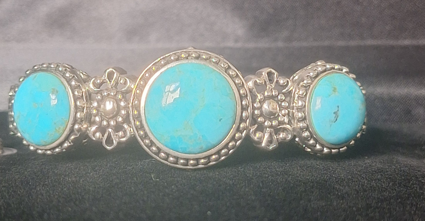 925 Sterling Silver Vintage Turquoise Cuff Bracelet