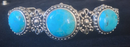 925 Sterling Silver Vintage Turquoise Cuff Bracelet