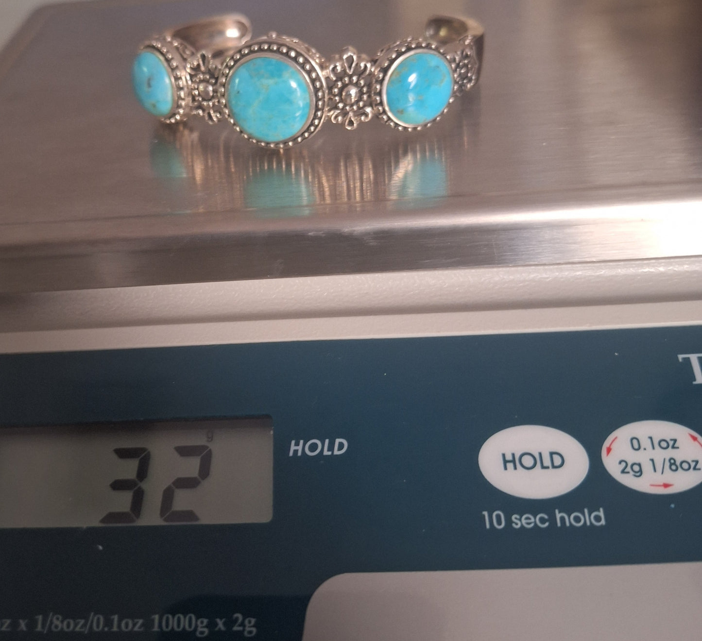 925 Sterling Silver Vintage Turquoise Cuff Bracelet