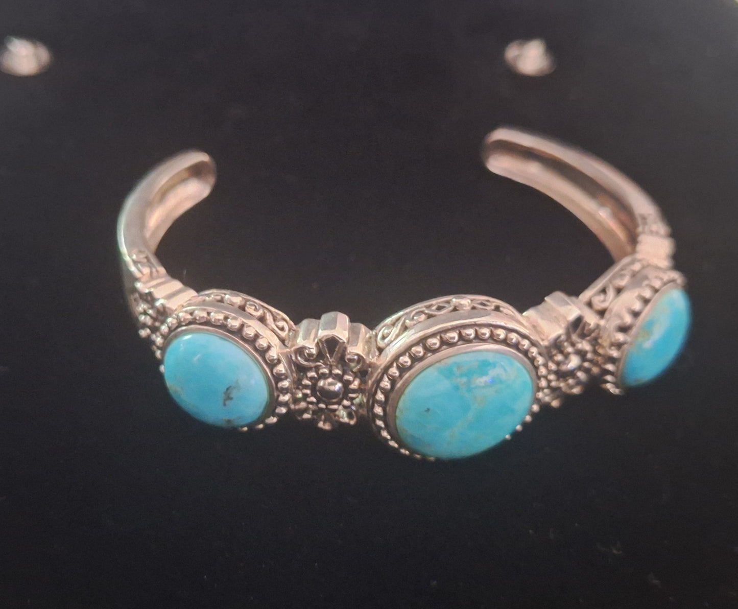 925 Sterling Silver Vintage Turquoise Cuff Bracelet