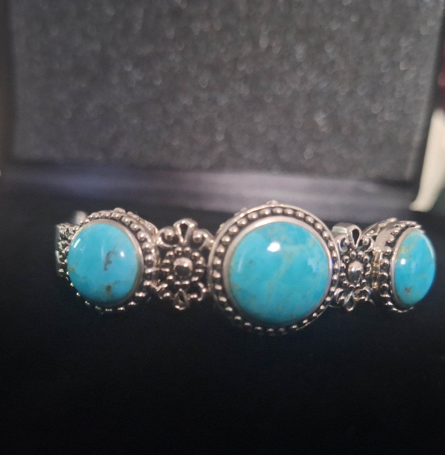 925 Sterling Silver Vintage Turquoise Cuff Bracelet