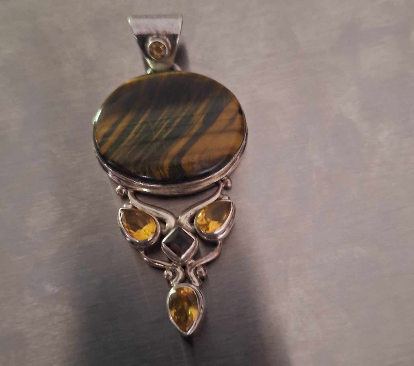 Sterling Silver Genuine Tigers Eye Stone Pendant 925