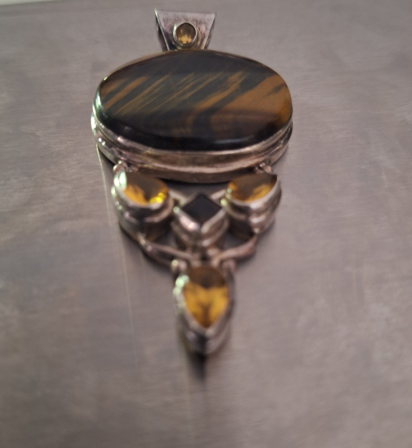 Sterling Silver Genuine Tigers Eye Stone Pendant 925