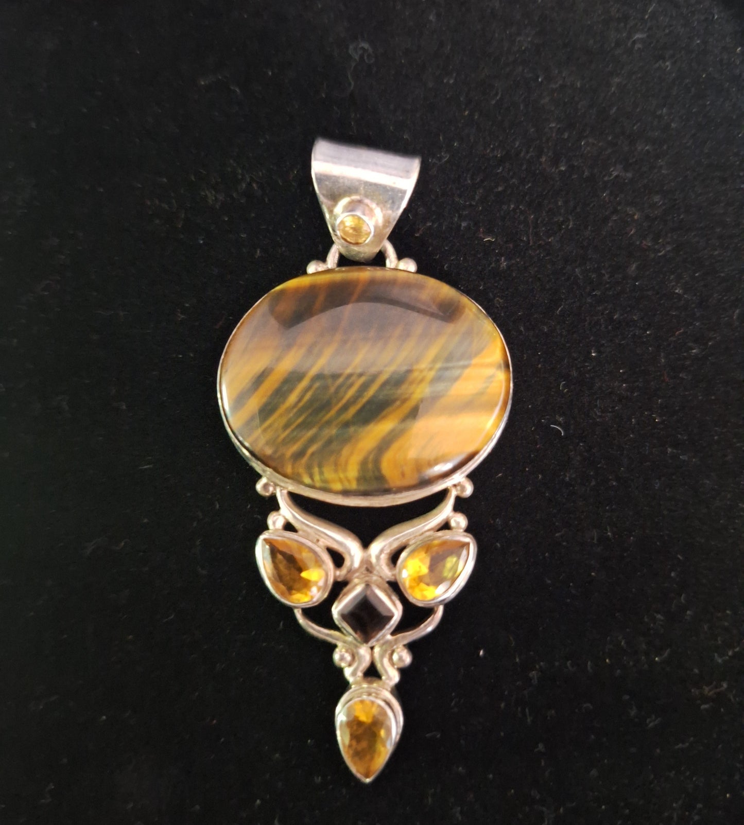 Sterling Silver Genuine Tigers Eye Stone Pendant 925