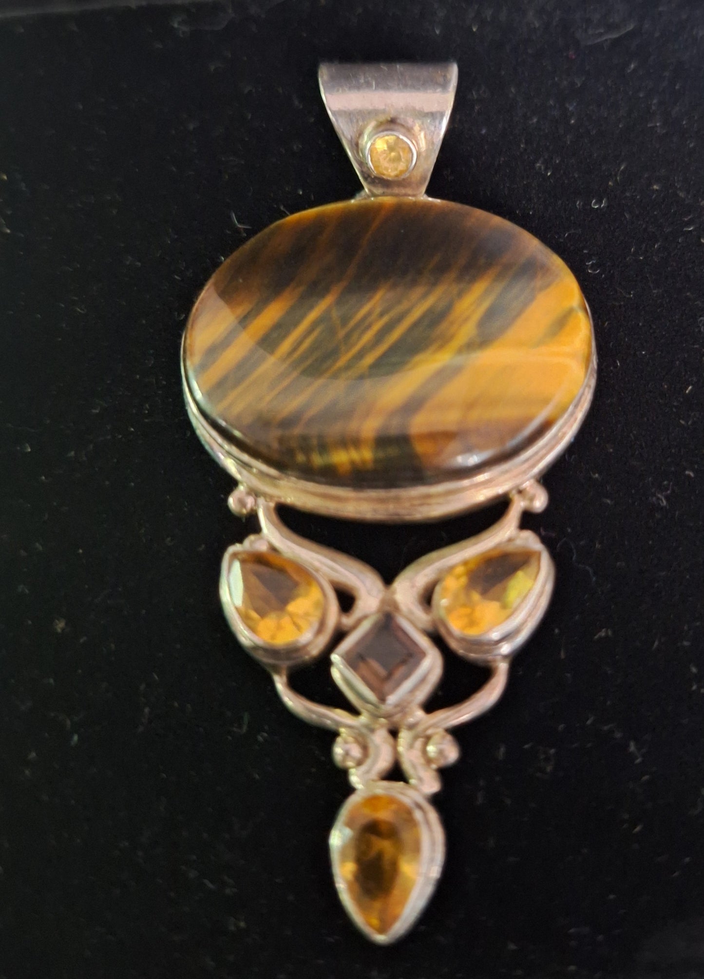 Sterling Silver Genuine Tigers Eye Stone Pendant 925