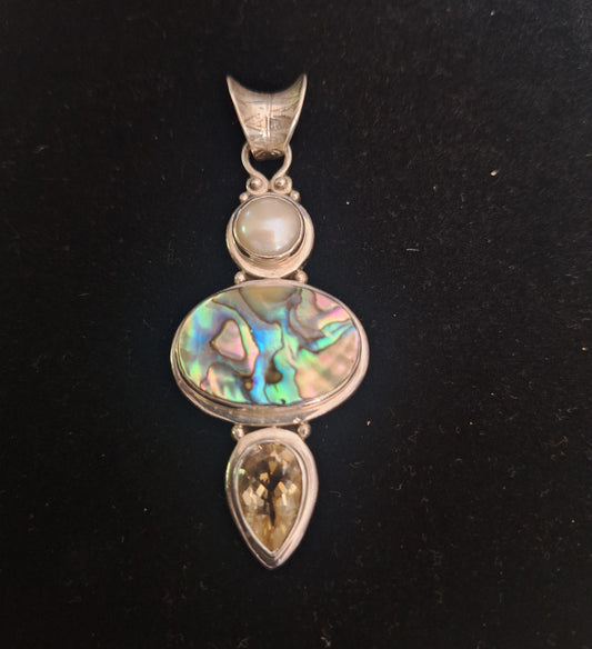 Sterling Silver Abalone Shell Amethyst Color Stone Pendant