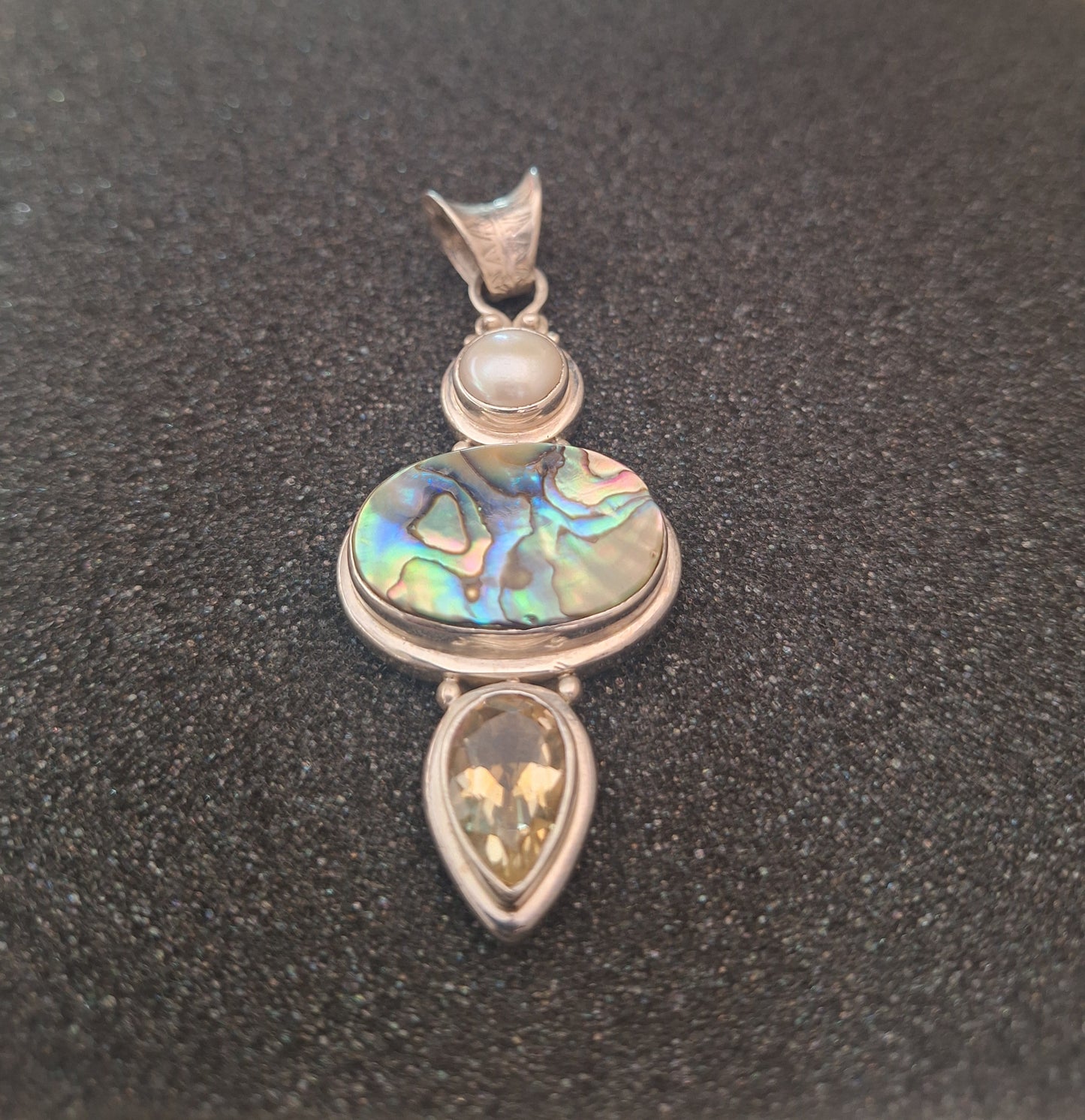 Sterling Silver Abalone Shell Amethyst Color Stone Pendant