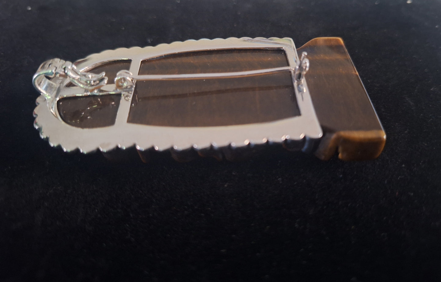 Stunning AKR Sterling Silver Carved Tigers Eye Buddha Brooch