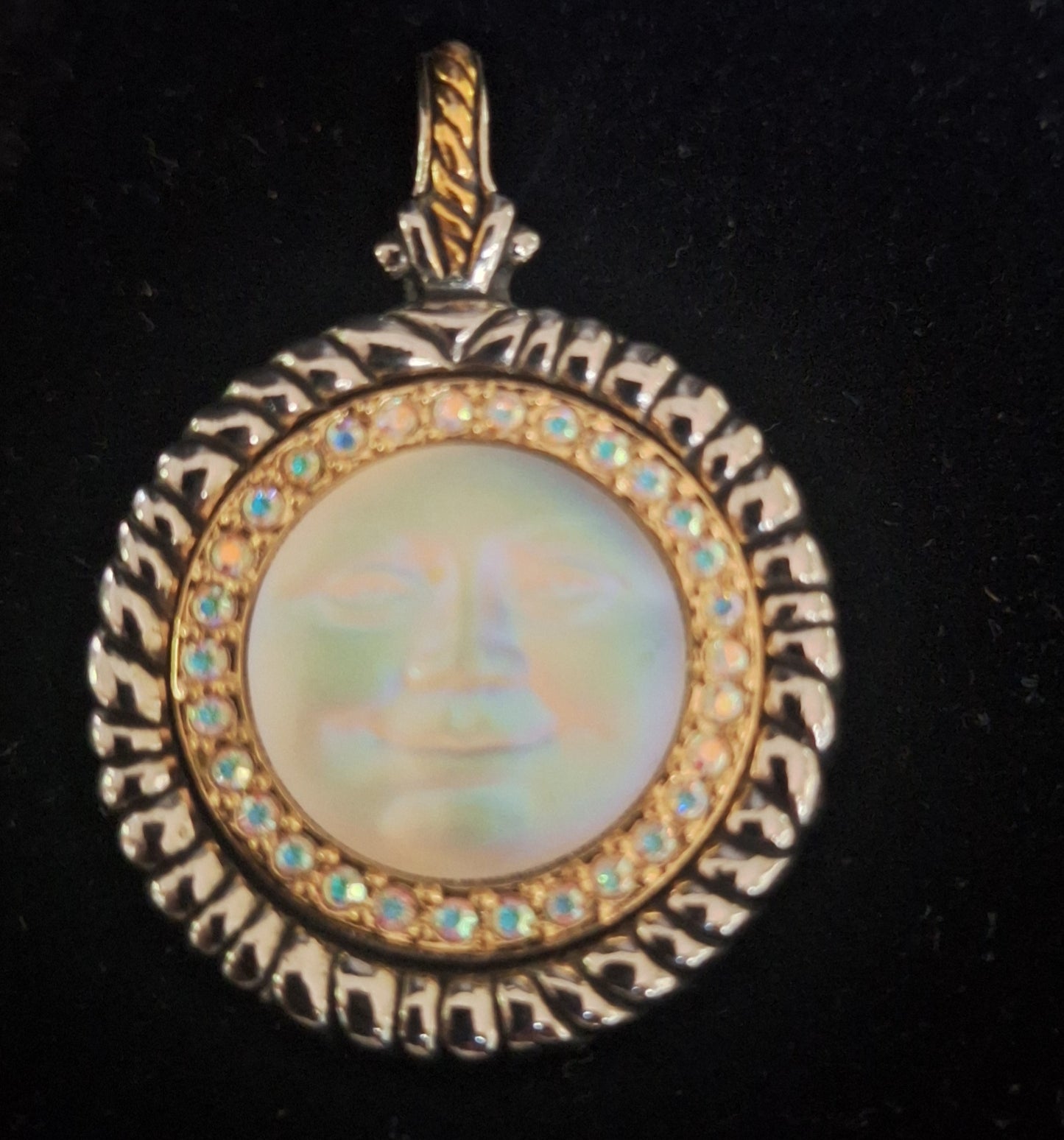 Kirk's Folly Crystal & Gold Tone Smiling Moon face Pendant