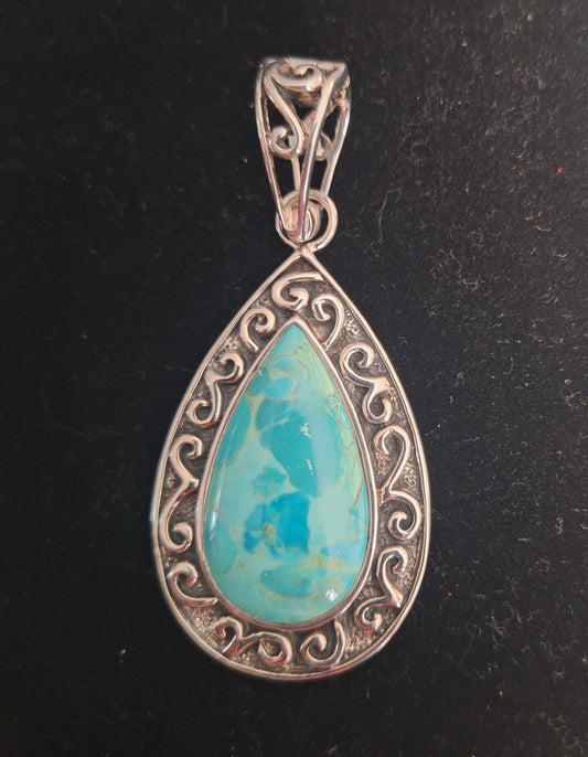 Turquoise Pendant 925 Sterling Silver.