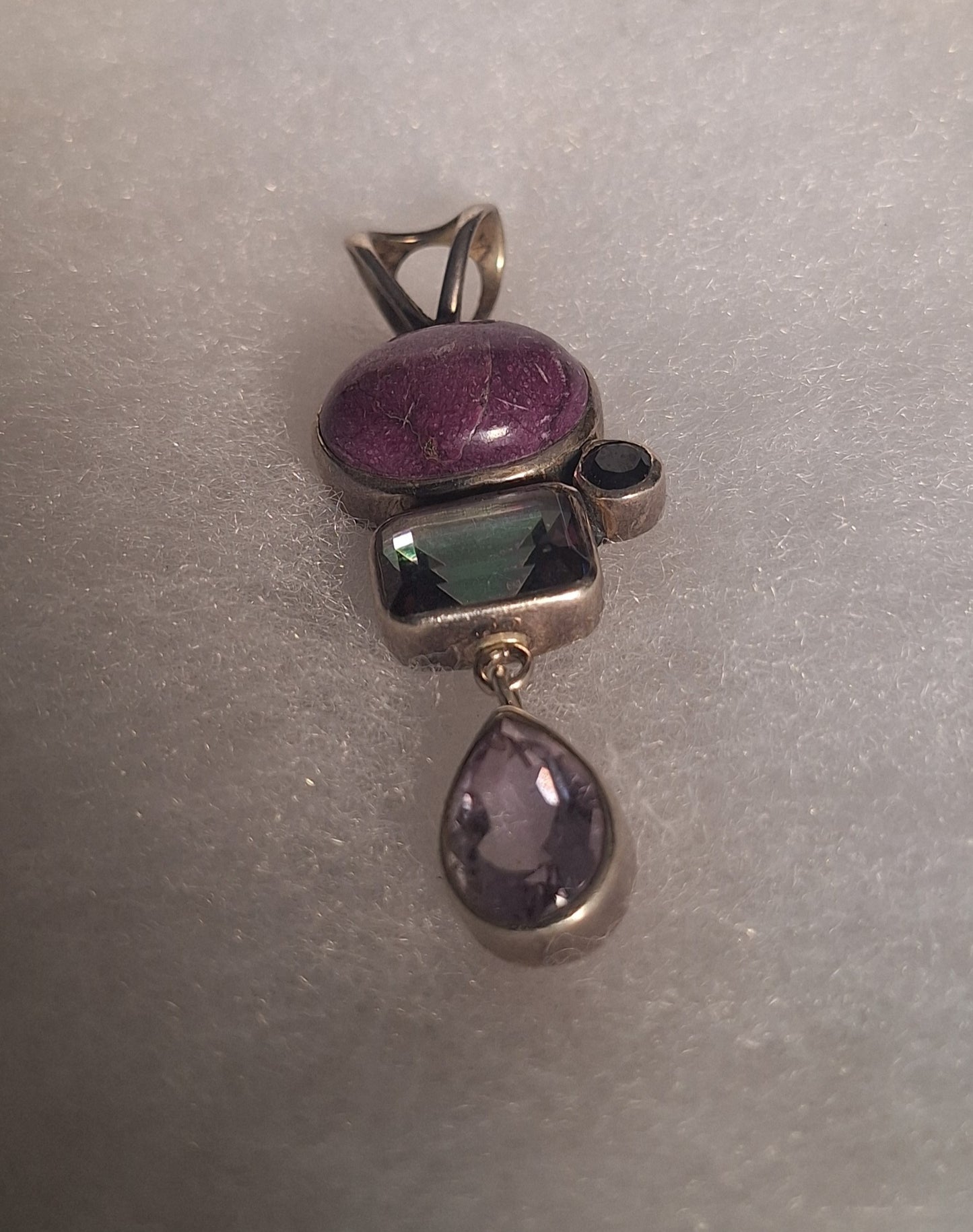 Original Vintage 925 Sterling Silver Amethyst Multi Gemstone Pendant