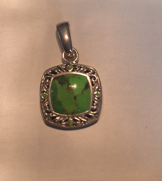 Sterling Silver Green Copper Pendant