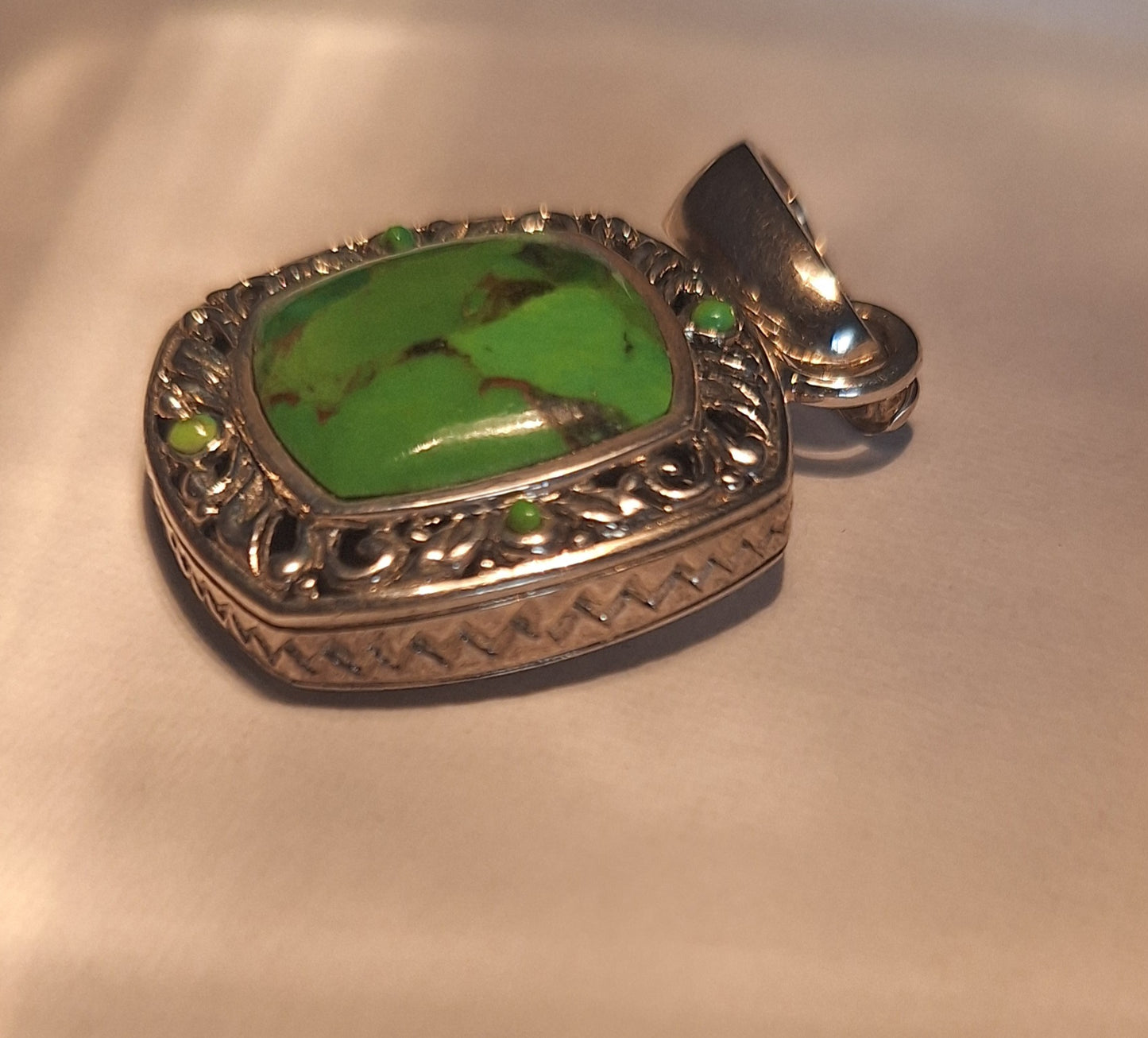 Sterling Silver Green Copper Pendant