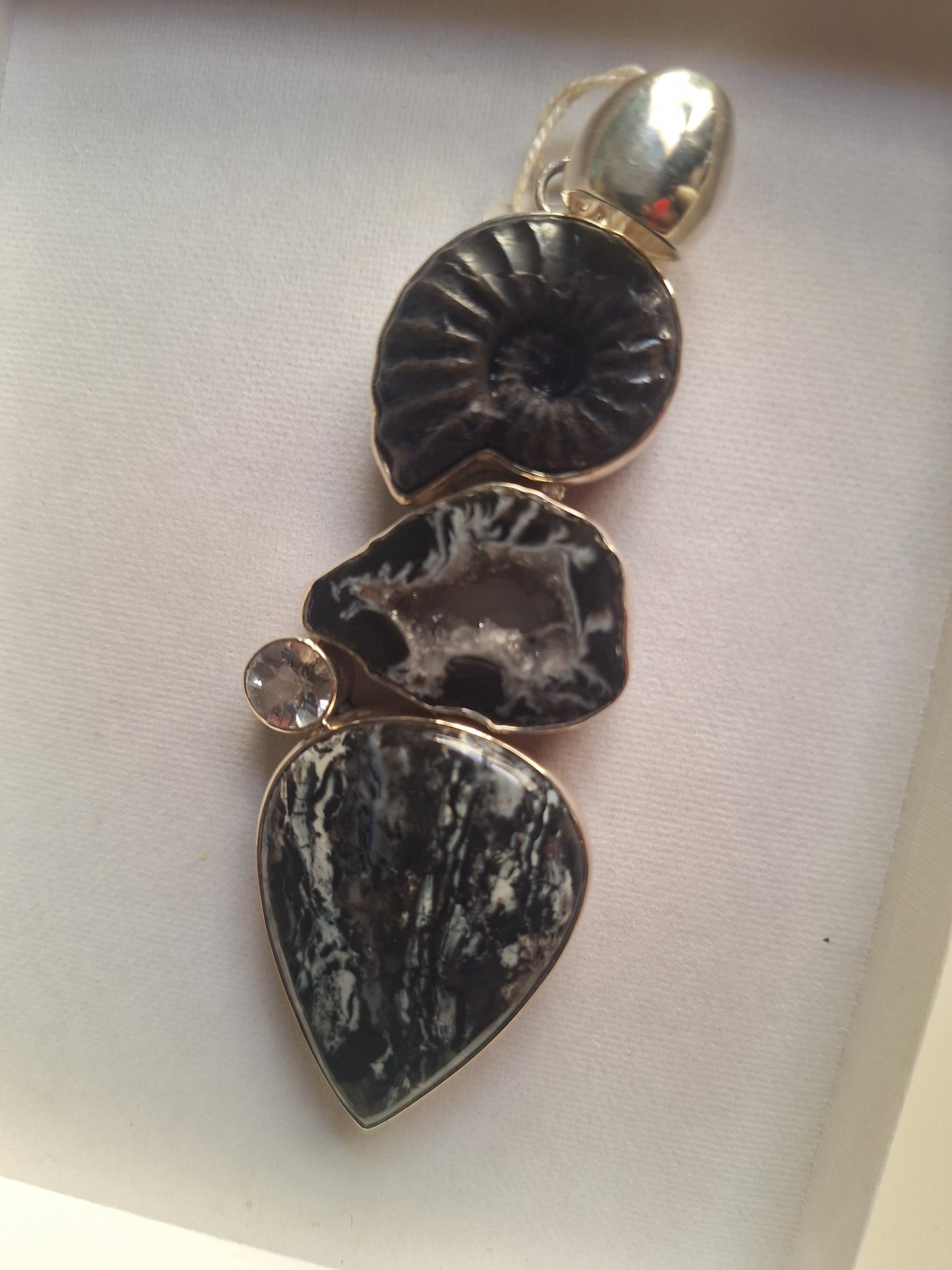 925 Sterling Silver Ammonite and Natural Stone Pendant