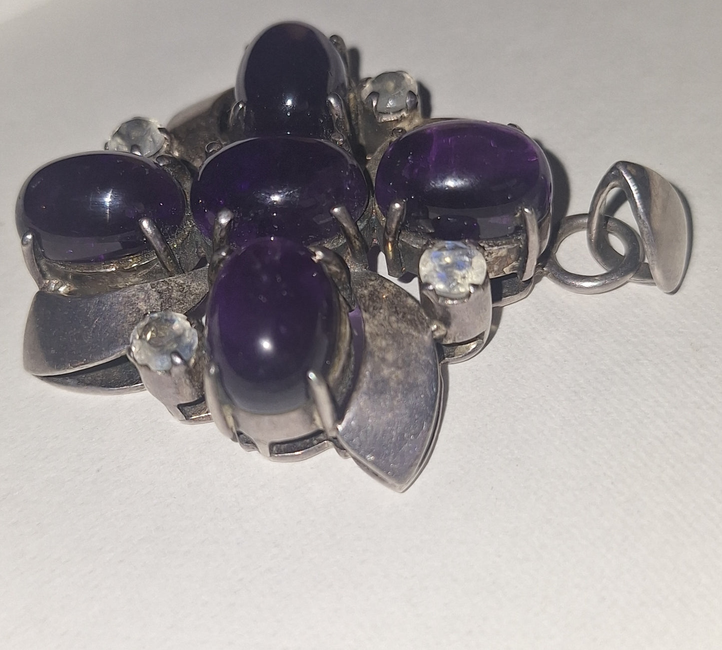 Vintage Amethyst Sterling Silver Cluster Flower Pendant