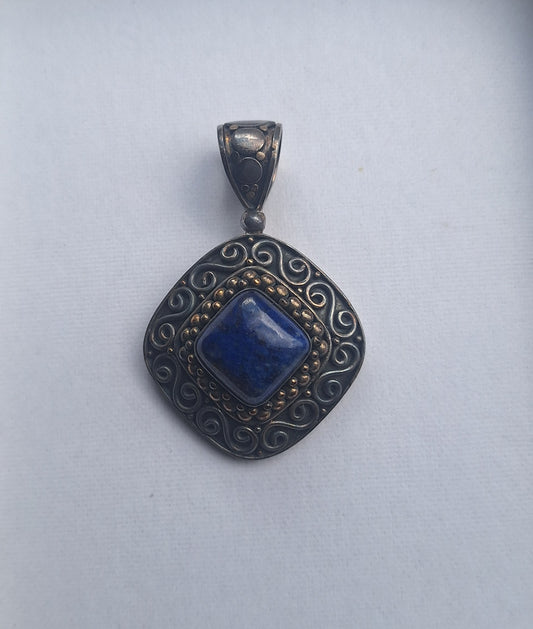 Suarti Bali Sterling 925 Silver Lapis Scroll Swirl Pendant
