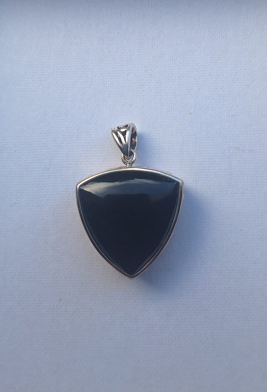 Black Onyx & Sterling Silver Tear Drop Pendant 925