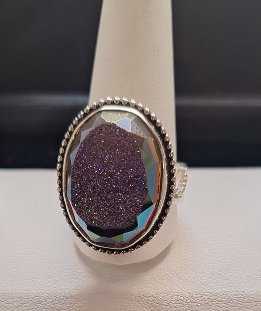 Colleen Lopez Sterling Silver 925 Purple Druzy Mystic Ring
