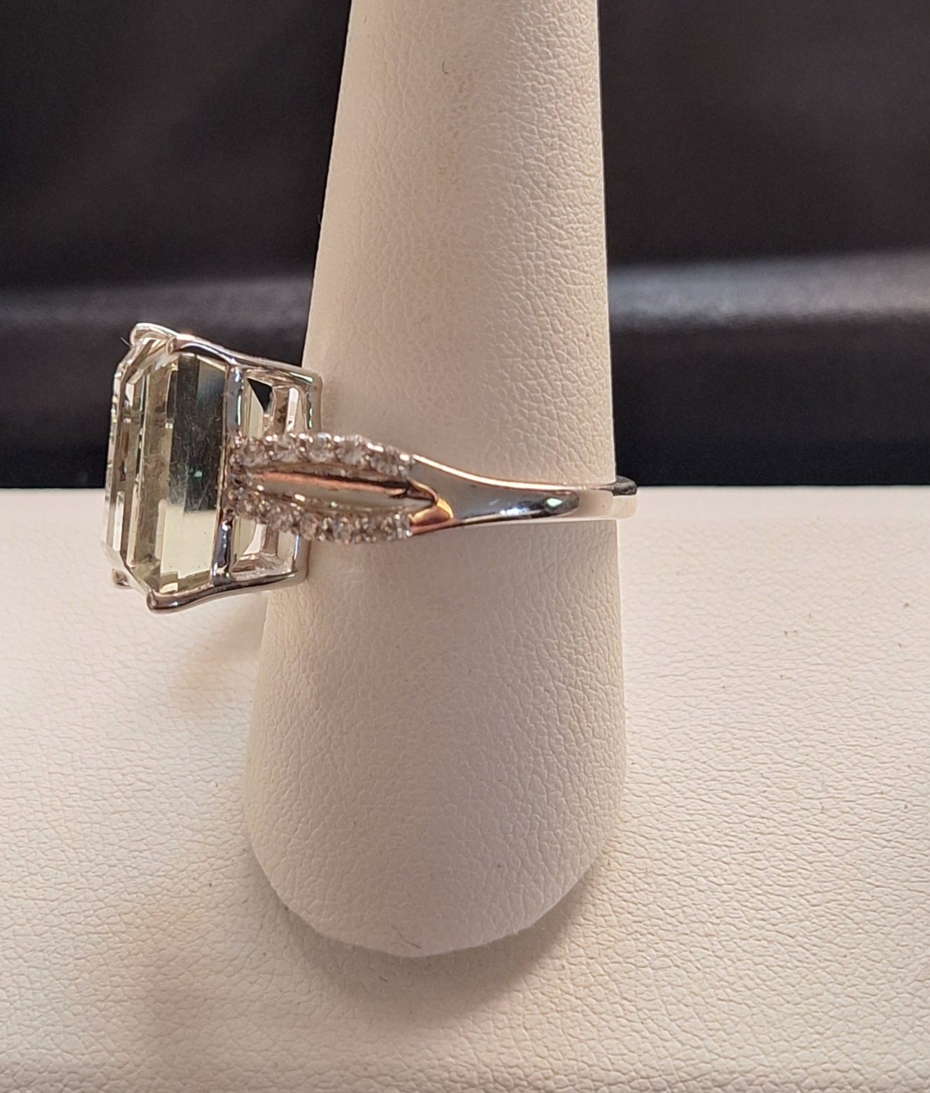 8.00CT Emerald Cut Brazilian Prasiolite with .31CTW Round White Topaz