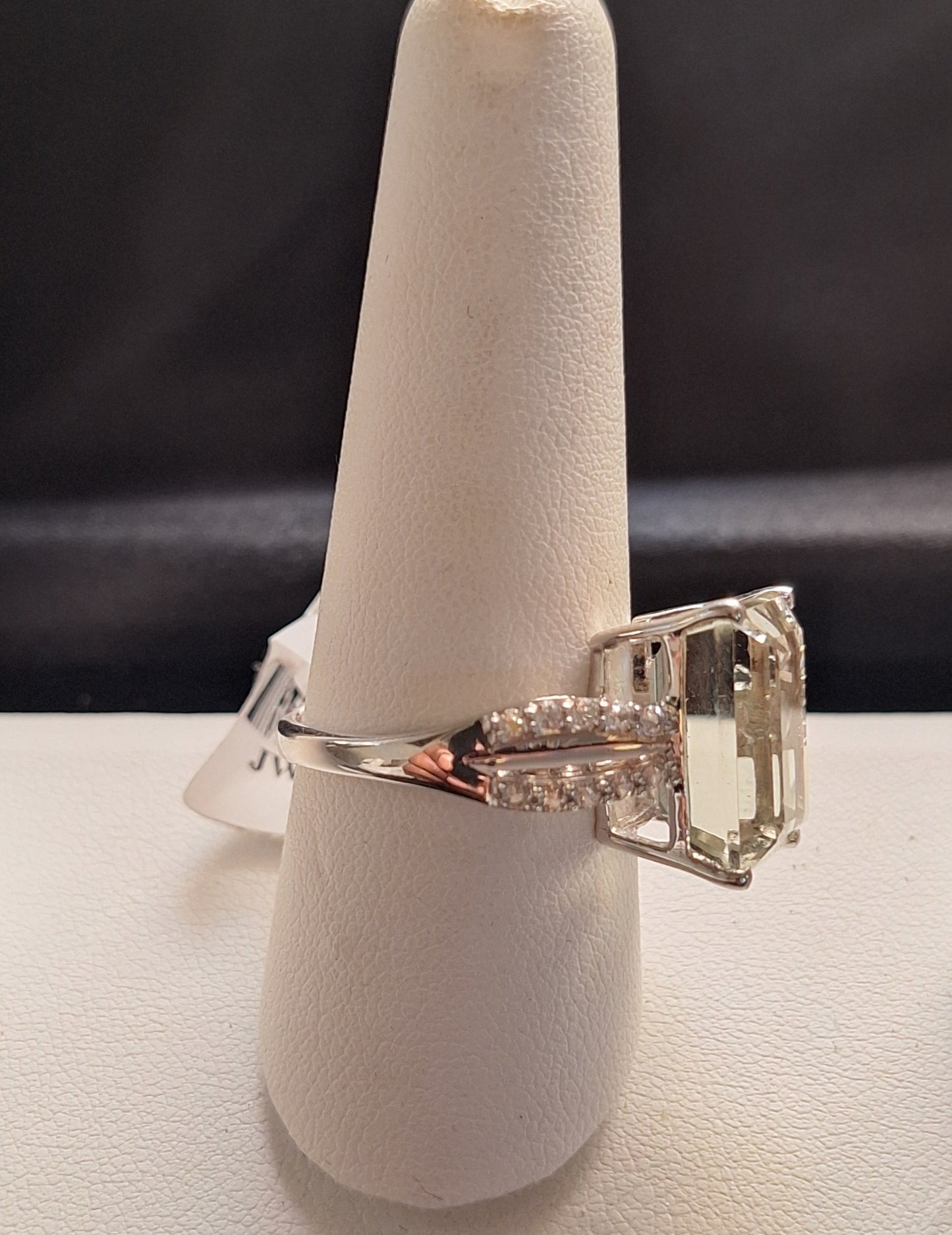 8.00CT Emerald Cut Brazilian Prasiolite with .31CTW Round White Topaz