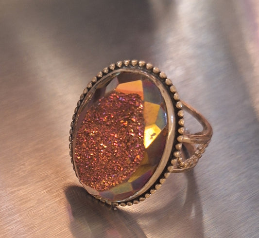 Colleen Lopez Sterling Silver 925 Pink Druzy Mystic Ring