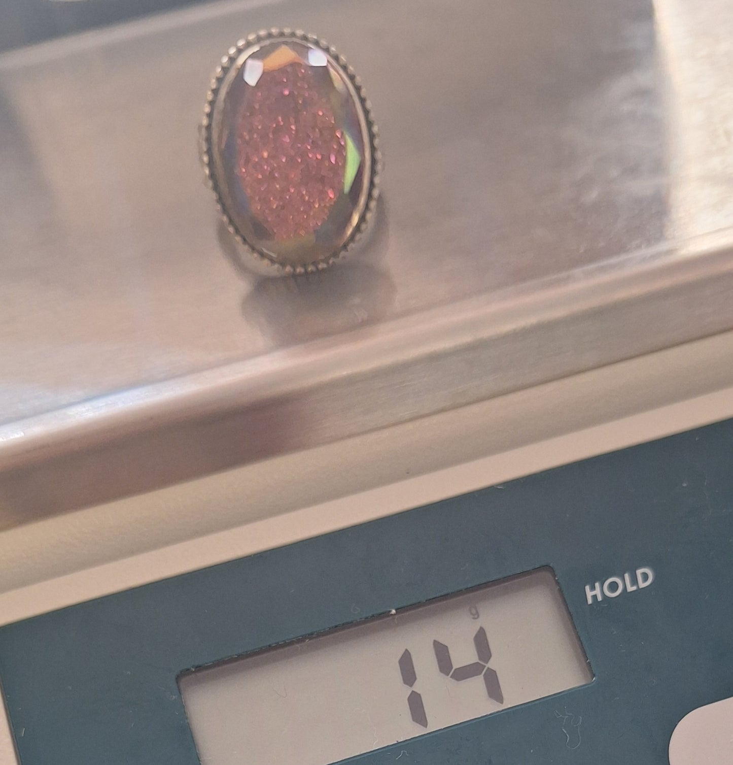 Colleen Lopez Sterling Silver 925 Pink Druzy Mystic Ring