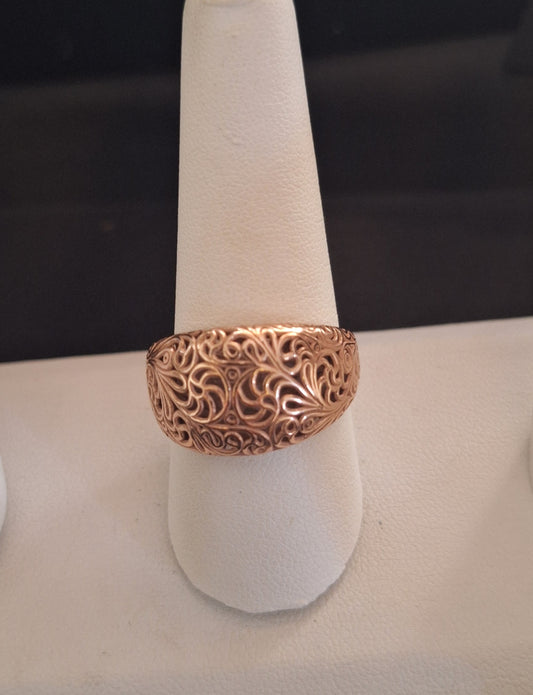 PZ Sterling Silver Filigree Rose Gold Toned Ring