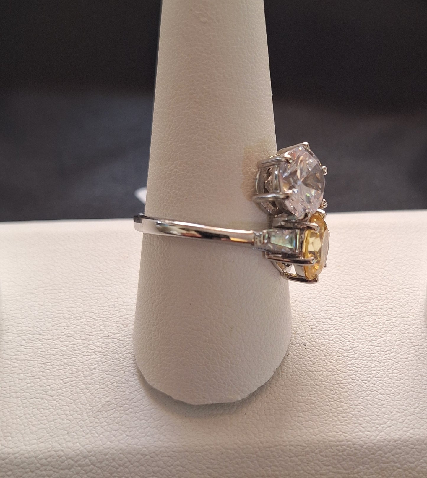 Bella Luce Yellow & White Diamond Simulant Rhodium Over Sterling Silver Ring