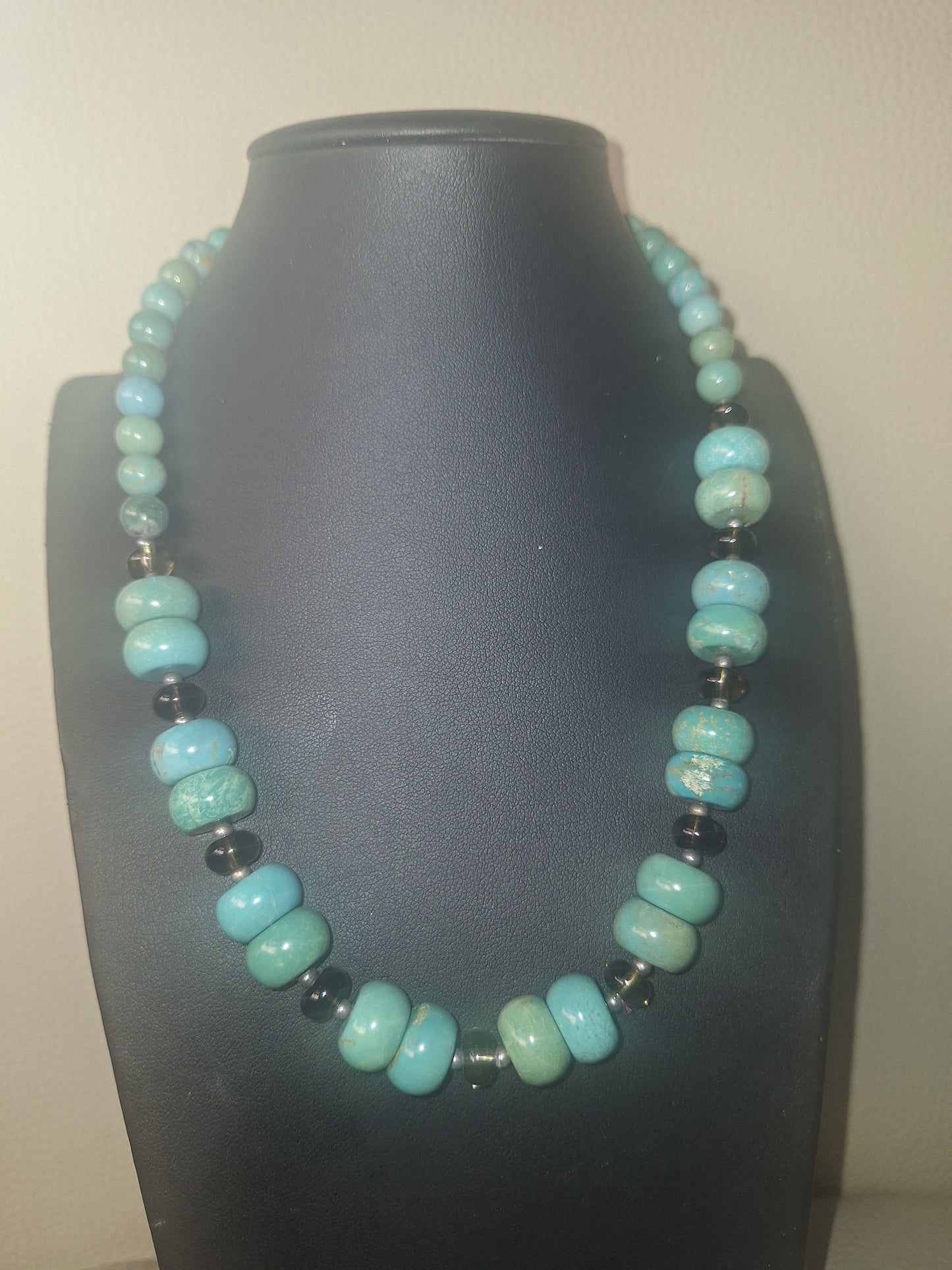 Vintage 925 Sterling Silver Turquoise And Smokey Topaz Necklace, 60 grams