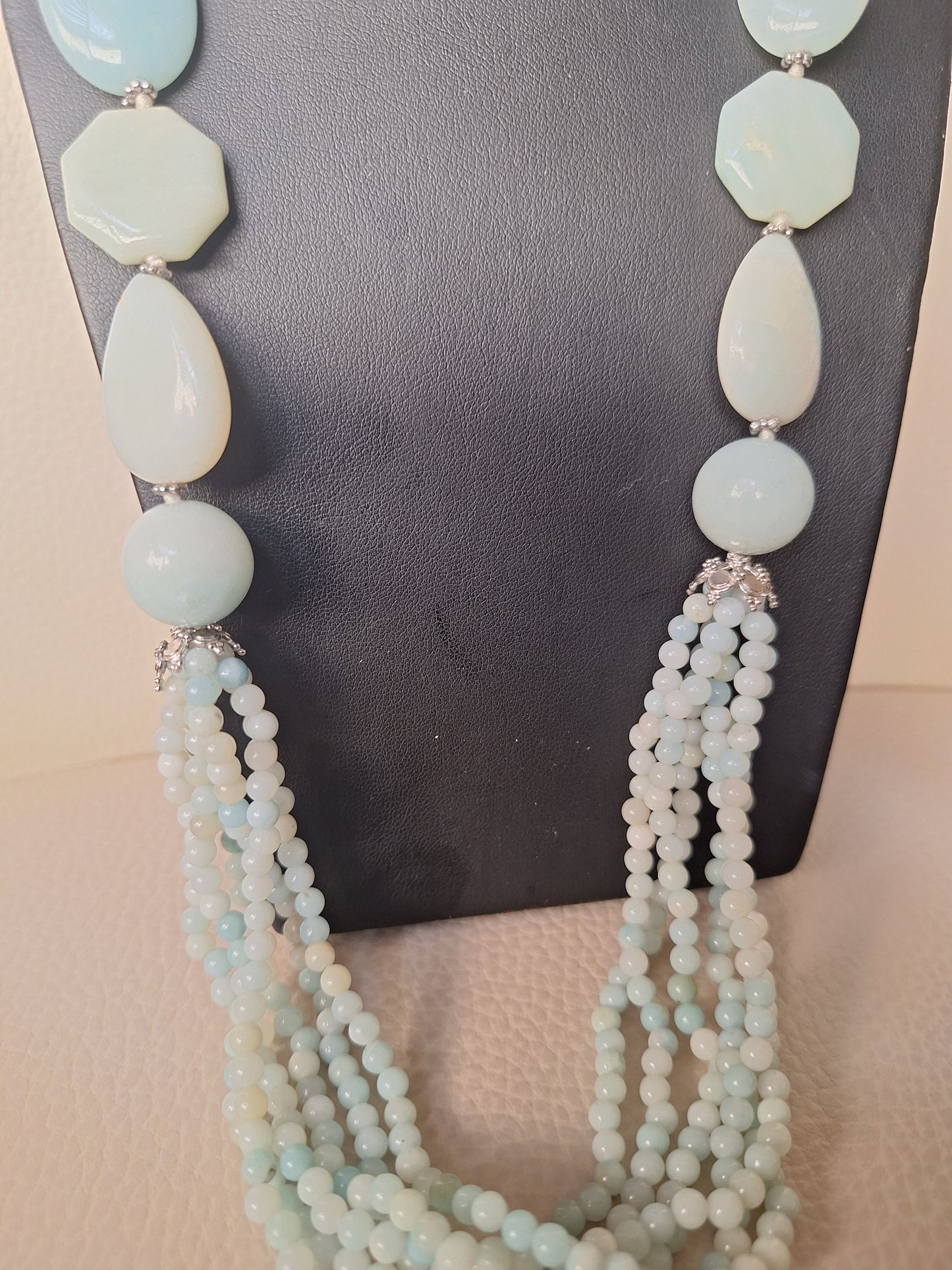 925 Sterling Silver And Jadeite Beaded Necklace