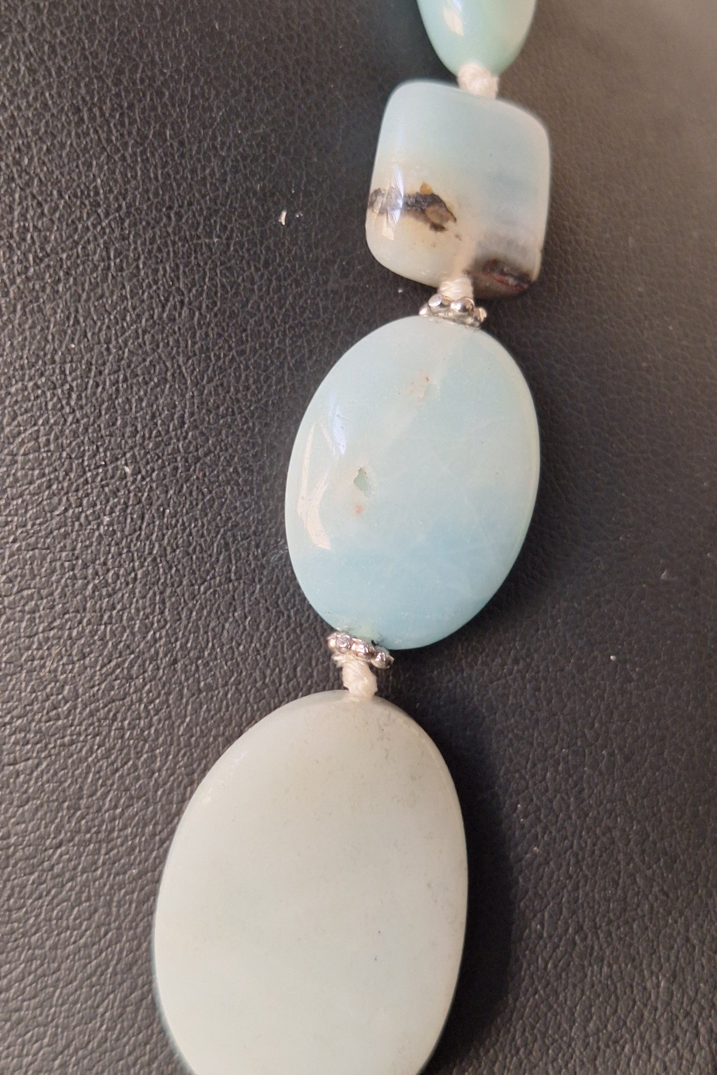 925 Sterling Silver And Jadeite Beaded Necklace