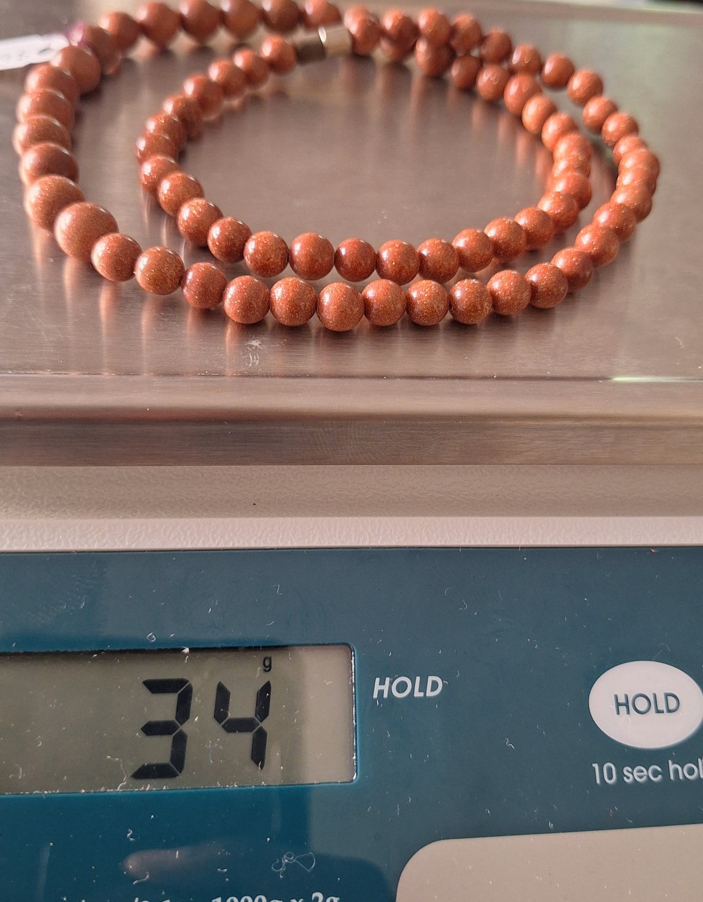 Vintage Chinese Goldstone Necklace silver Clasp