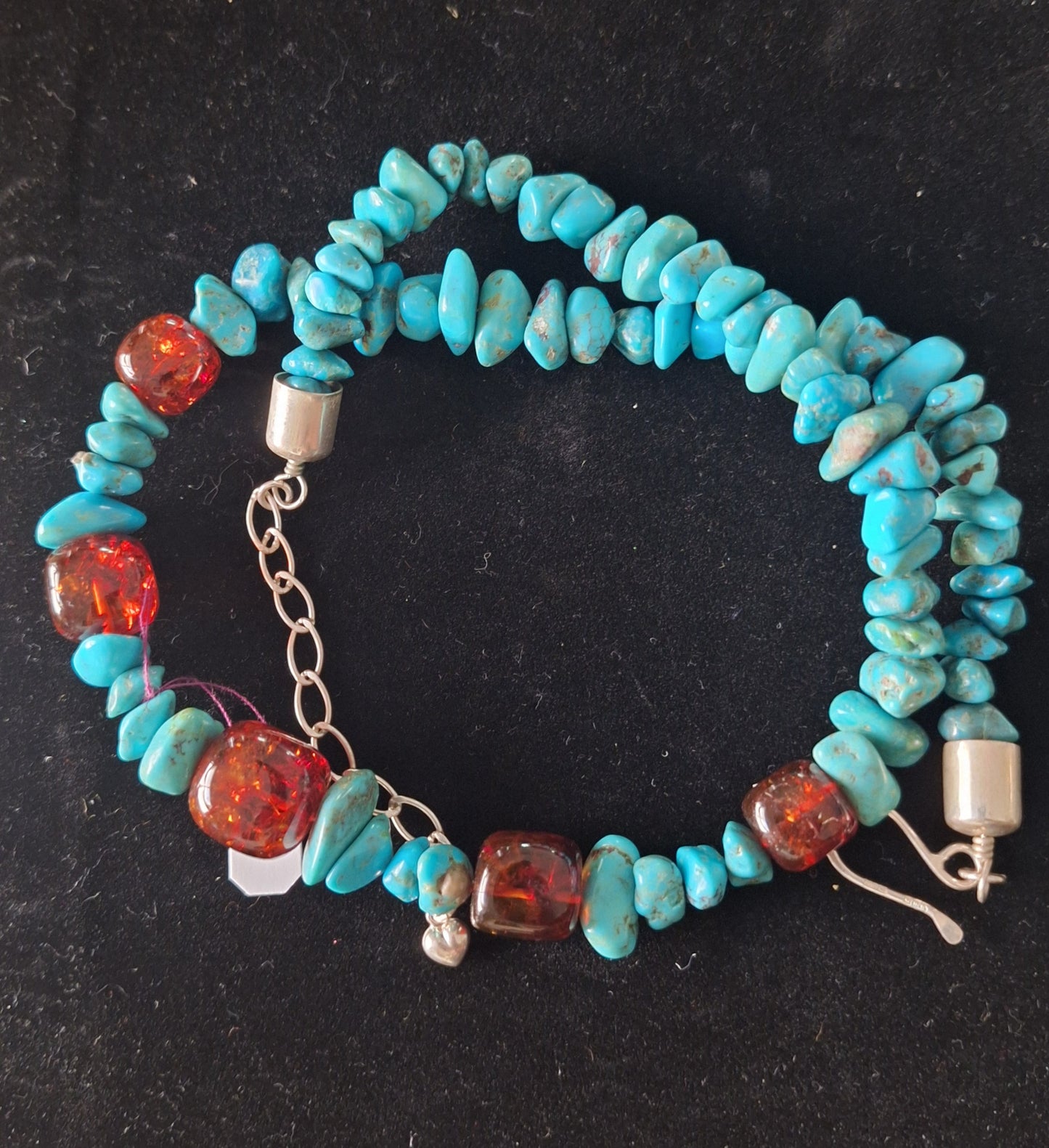 Jay King, Sterling Silver Turquoise & Amber Necklace DTR 925