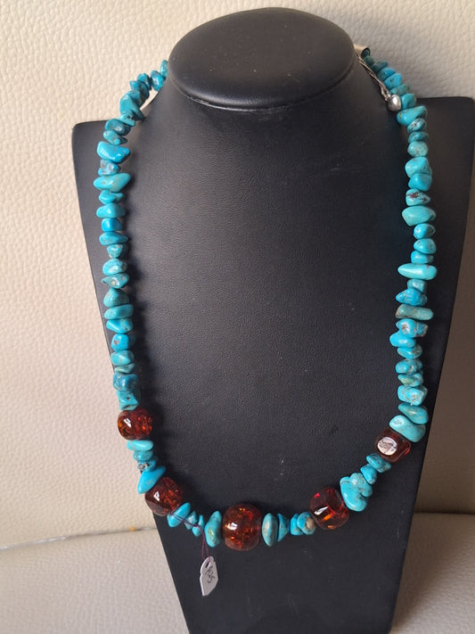 Jay King, Sterling Silver Turquoise & Amber Necklace DTR 925