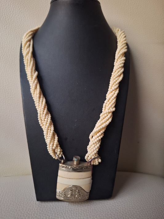 Vintage Necklace White Chocolate Abalone Shell Pendant Multi Strand