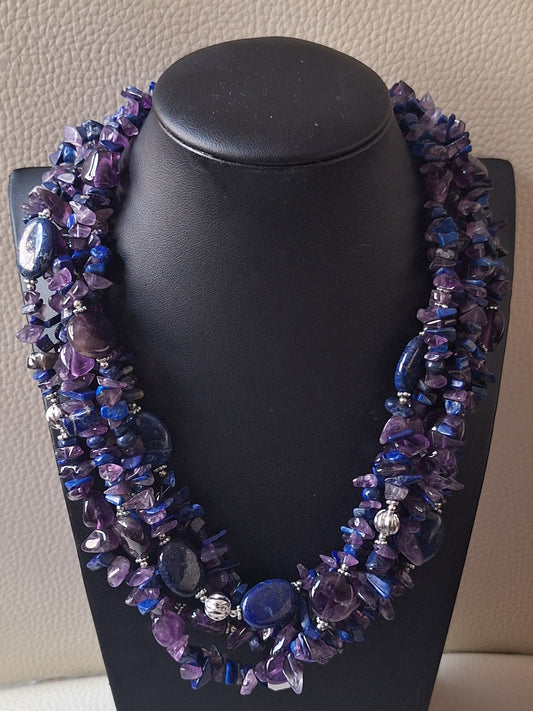 Handmade Multi-Strands Chips Cluster Statement Beaded Necklace
