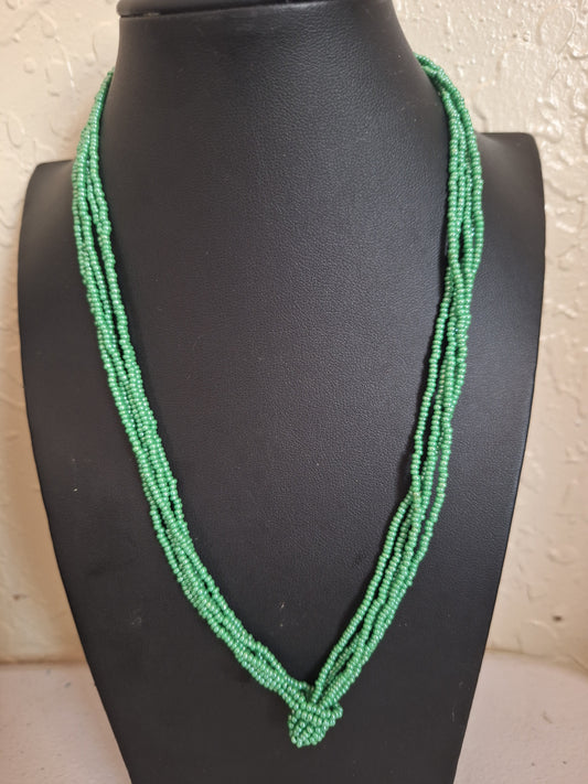 Vintage Austria Black Beaded Necklace 6 Multi Strand Chain knot Clasp