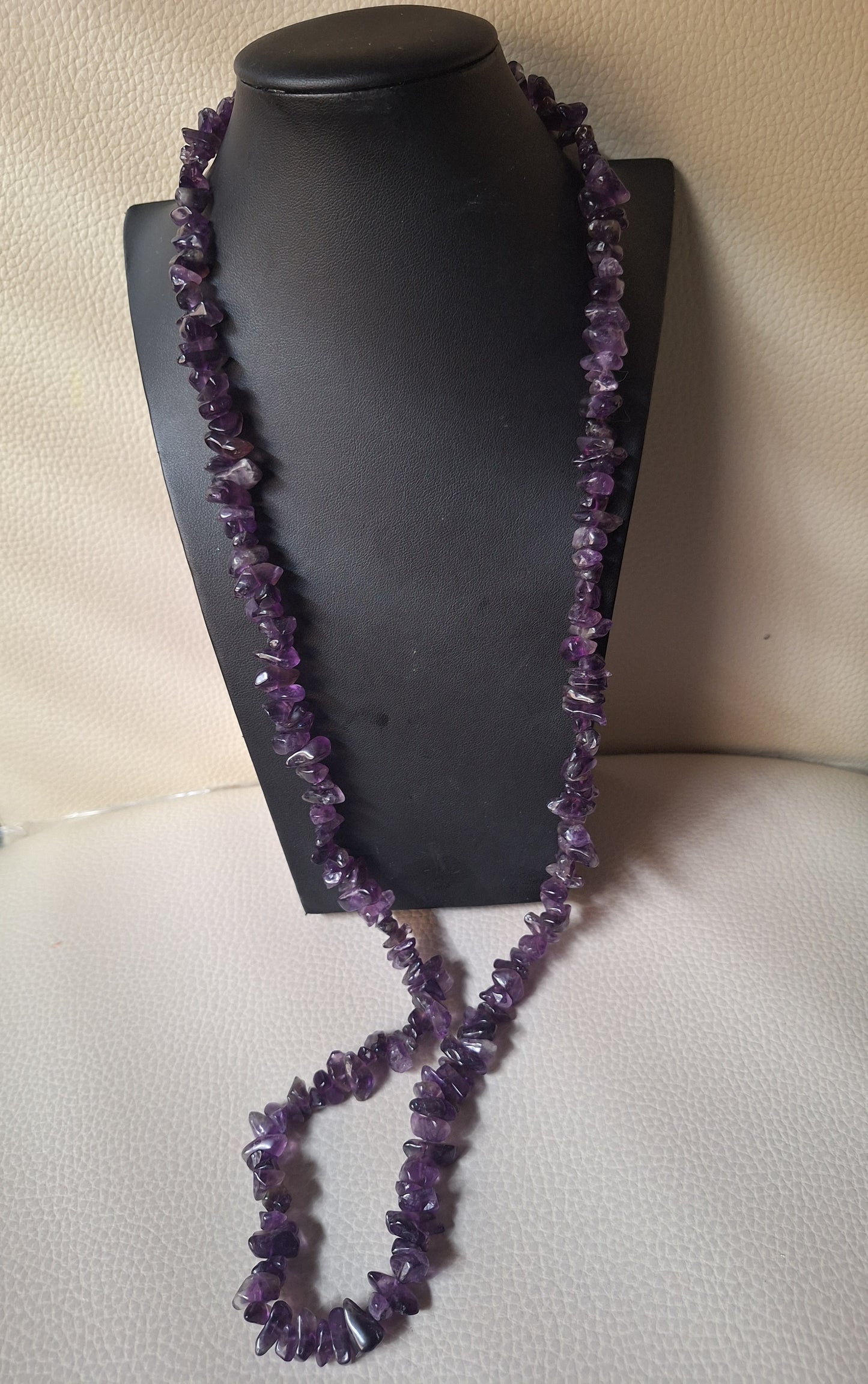 Single Strand Amethyst Chip Necklace Polished Stones Boho
