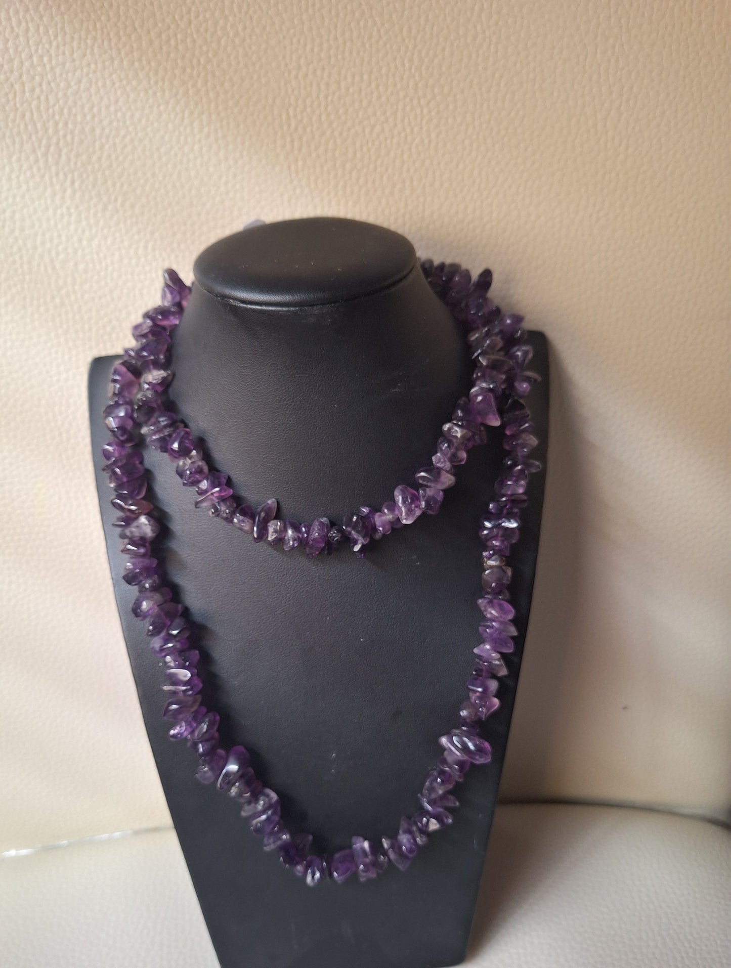 Single Strand Amethyst Chip Necklace Polished Stones Boho