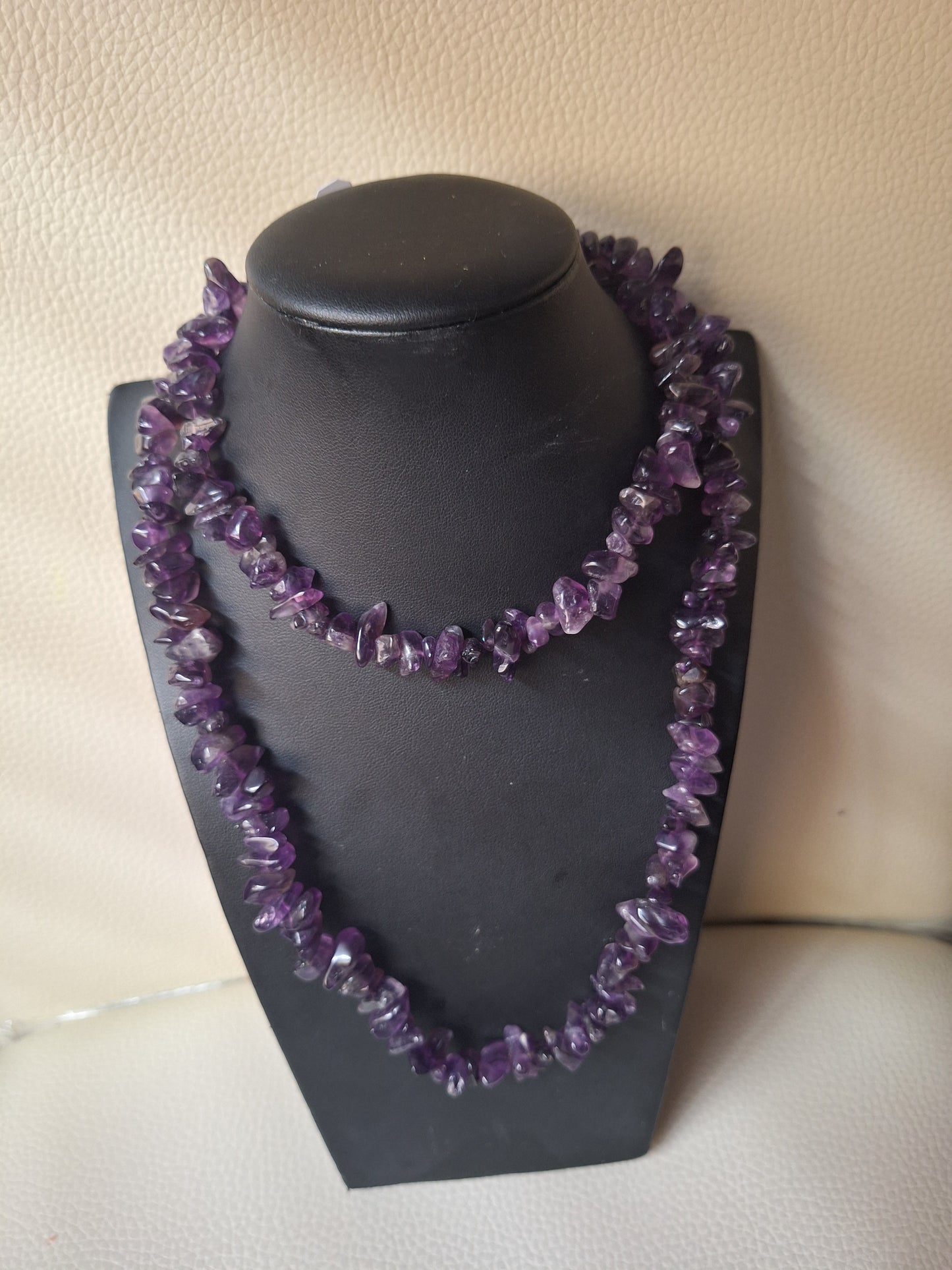 Single Strand Amethyst Chip Necklace Polished Stones Boho