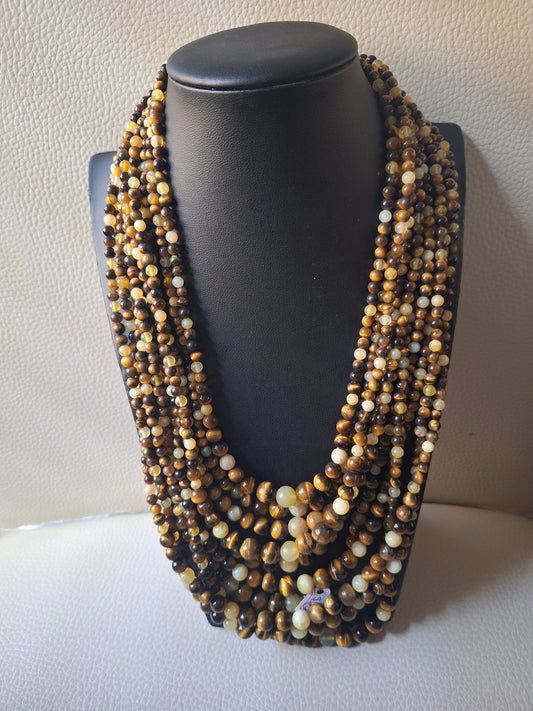 JAY KING DTR Sterling/Tiger Eye/Yellow Opal Bead Necklace-10 Strand