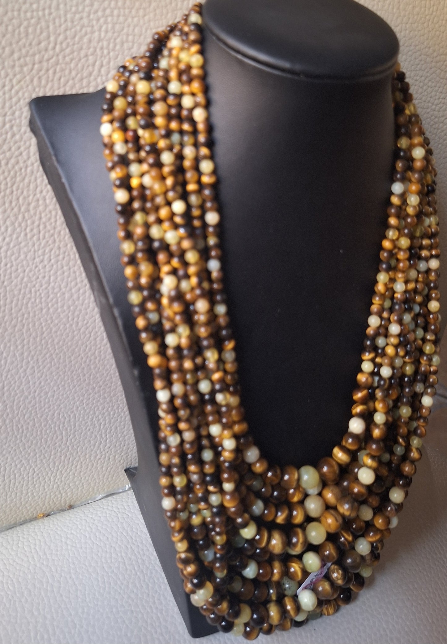 JAY KING DTR Sterling/Tiger Eye/Yellow Opal Bead Necklace-10 Strand