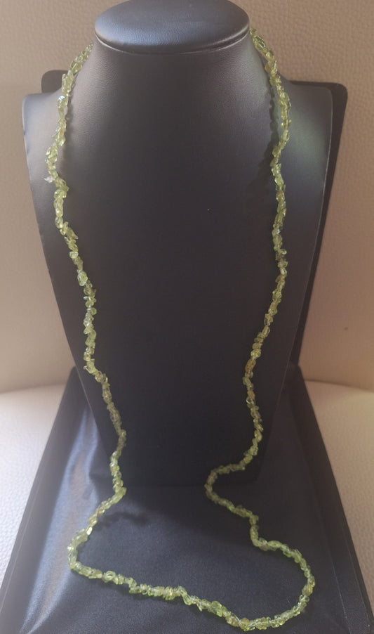 Vintage Green Peridot Chip Beaded Necklace.
