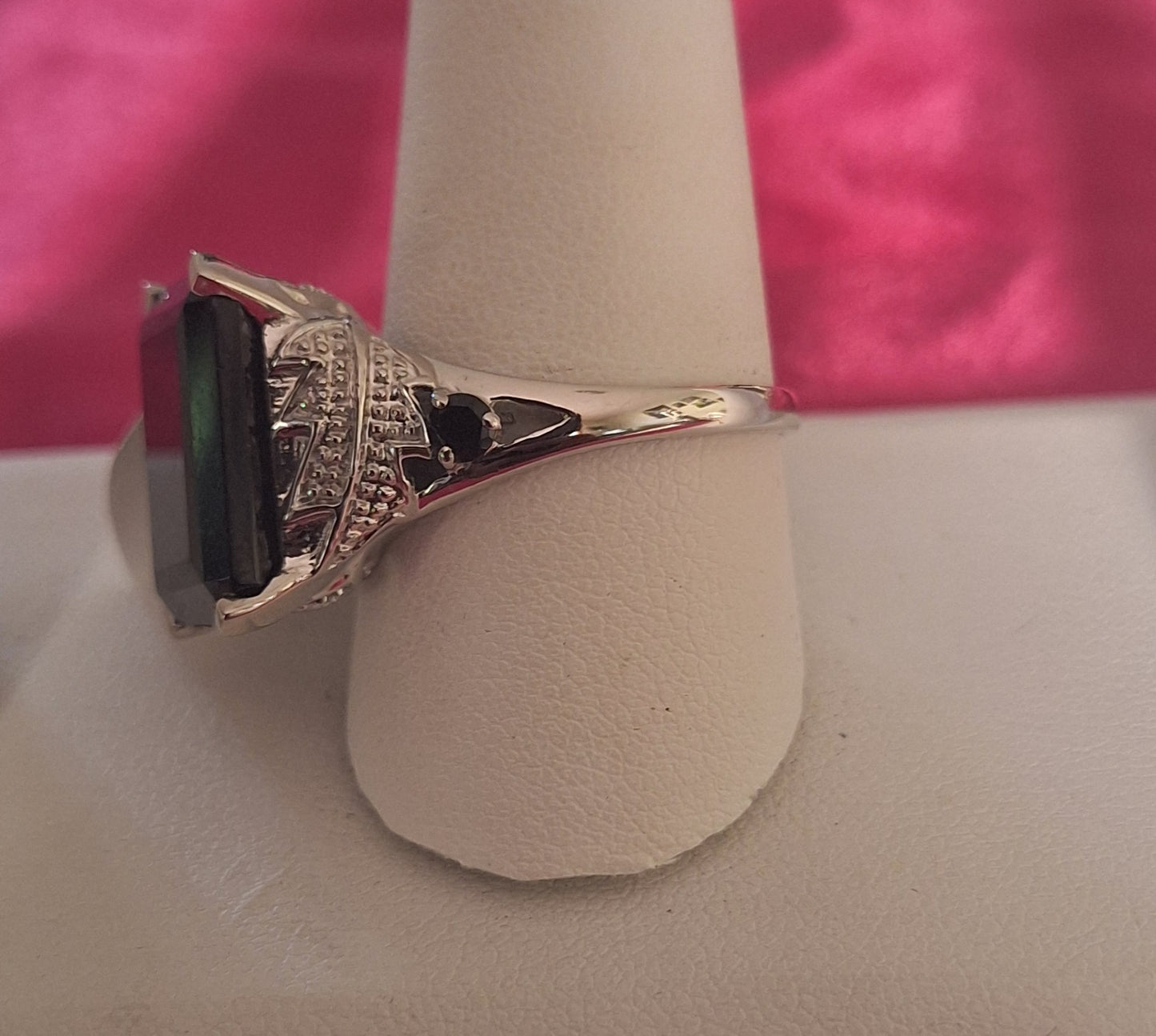 Emerald Cut Natural Black Spinel Ring