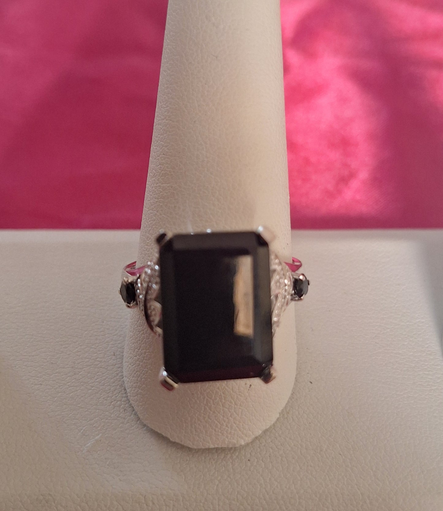 Emerald Cut Natural Black Spinel Ring