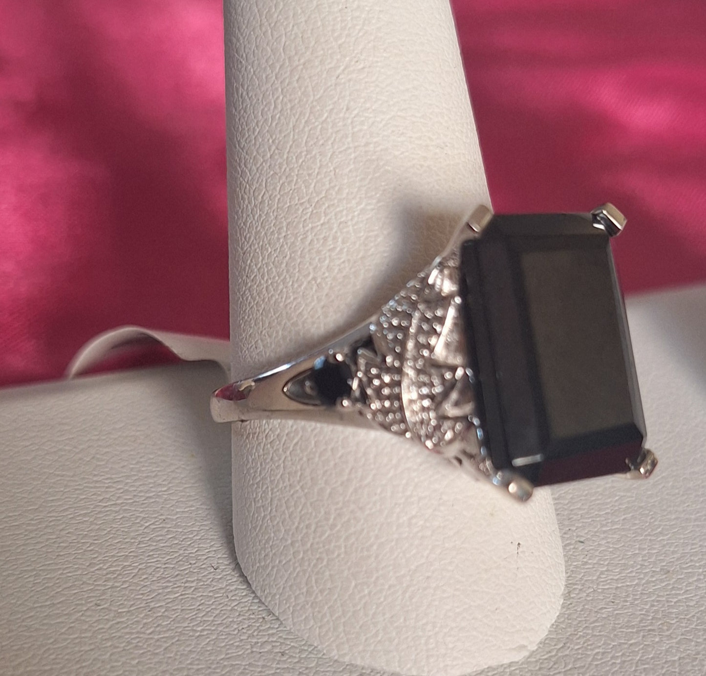 Emerald Cut Natural Black Spinel Ring