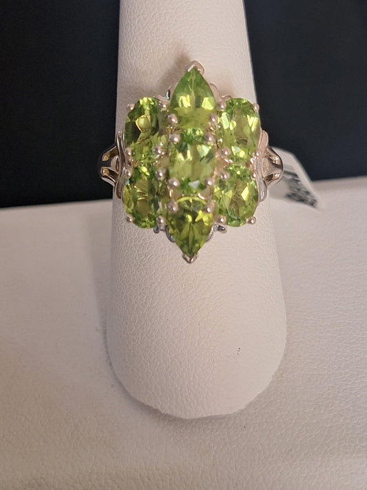 Sterling Silver 5.75CTW Oval Peridot Cluster Ring