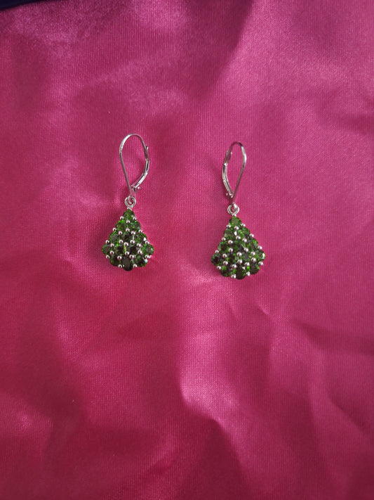 Green Peridot Dangle Sterling Silver Earrings