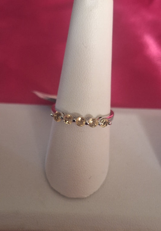 Sterling Silver Round Cut Citrine 5-Stone Ring