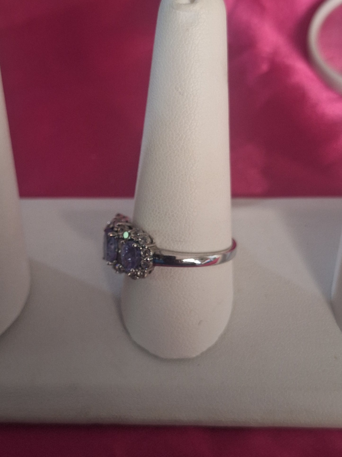 925 Sterling Silver Oval Tanzanite and White Zircon Ring
